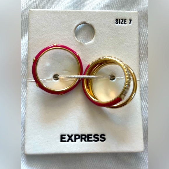 Express Jewelry - Express rings lot three pink magenta gold crystal set layering 7